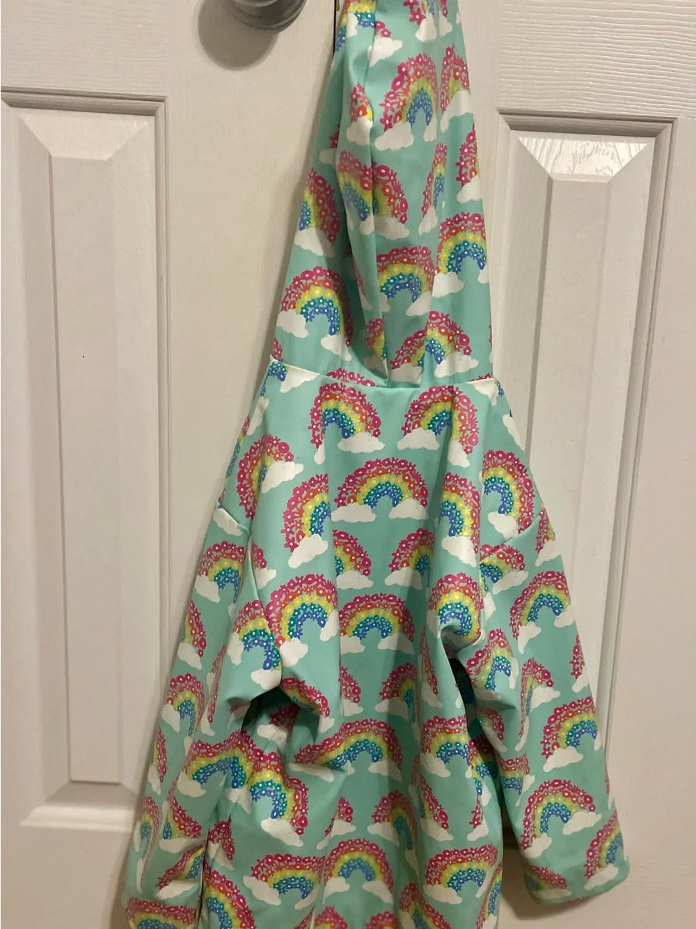 Hatley Mint Rainbow Hooded Kids Raincoat with Blue Lining
